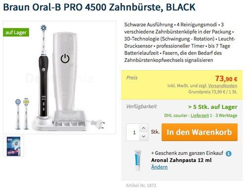 Braun Oral-B PRO 4500 Zahnbürste - jetzt 38% billiger Braun Oral-B PRO 4500 Zahnbürste - jetzt 38% billiger