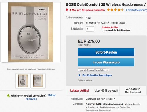 Bose QuietComfort 35 kabellose Kopfhörer silber - jetzt 4% billiger Bose QuietComfort 35 kabellose Kopfhörer silber - jetzt 4% billiger