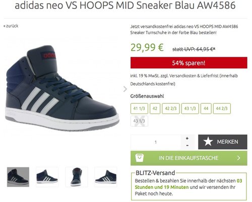 adidas neo VS HOOPS MID Sneaker Blau - jetzt 34% billiger adidas neo VS HOOPS MID Sneaker Blau - jetzt 34% billiger