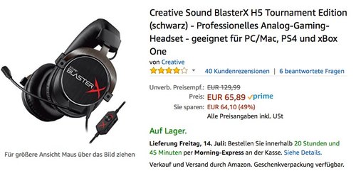 Creative Sound BlasterX H5 Tournament Edition (schwarz) - Professionelles Analog-Gaming-Headset - jetzt 14% billiger