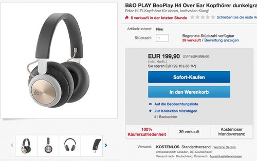 B&O PLAY BeoPlay H4 Over Ear Bluetooth-Kopfhörer - jetzt 31% billiger