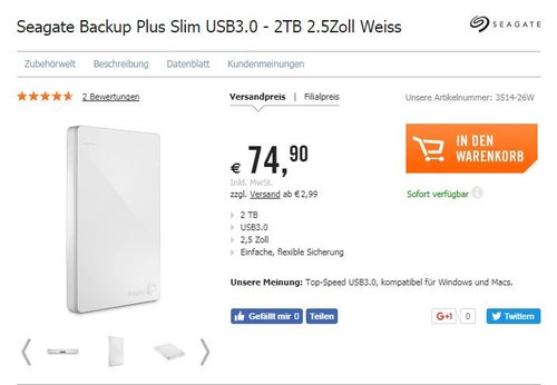 Seagate Backup Plus Slim USB3.0 - 2TB 2.5Zoll Weiss - jetzt 18% billiger Seagate Backup Plus Slim USB3.0 - 2TB 2.5Zoll Weiss - jetzt 18% billiger