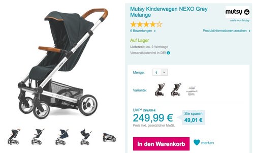 Mutsy Kinderwagen NEXO Grey Melange - jetzt 10% billiger