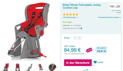 Britax Römer Fahrradsitz Jockey Comfort Lisa - jetzt 15% billiger Britax Römer Fahrradsitz Jockey Comfort Lisa - jetzt 15% billiger