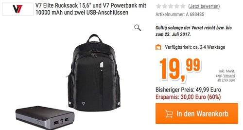 V7  Elite Rucksack für Notebook und Tablet bis 40,6cm (16 Zoll) schwarz - jetzt 37% billiger V7  Elite Rucksack für Notebook und Tablet bis 40,6cm (16 Zoll) schwarz - jetzt 37% billiger