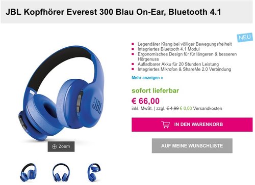 JBL Kopfhörer Everest 300 On-Ear - jetzt 44% billiger JBL Kopfhörer Everest 300 On-Ear - jetzt 44% billiger