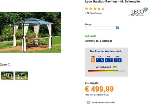 Leco Hardtop Pavillon inkl. Seitenteile, BXT: 300 x 300 cm - jetzt 25% billiger Leco Hardtop Pavillon inkl. Seitenteile, BXT: 300 x 300 cm - jetzt 25% billiger