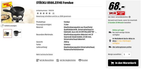 Stöckli Fondue Käsegarnitur  Crystal Elements - jetzt 32% billiger