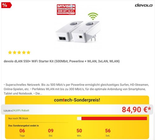 devolo dLAN 550+ WiFi Starter Kit Powerline - jetzt 24% billiger
