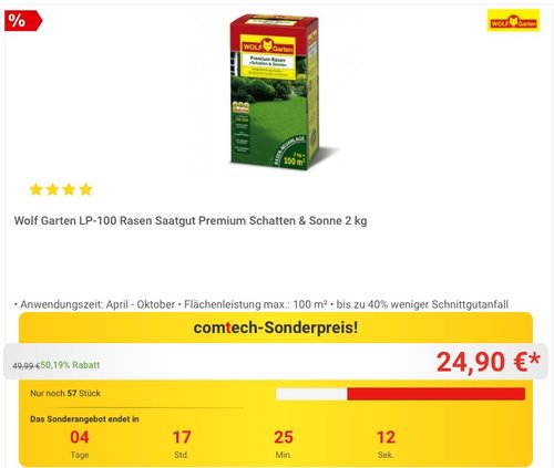 WOLF-Garten LP 100 Premium-Rasen Schatten & Sonne - jetzt 20% billiger
