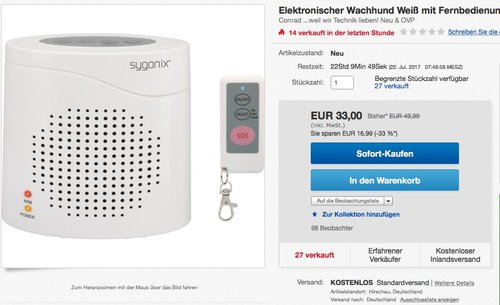 Elektronischer Wachhund mit Fernbedienung - jetzt 34% billiger