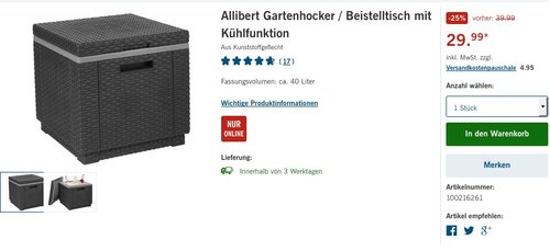 Allibert in Rattanoptik Kühlbox/Beistelltisch Ice Cube, Grau - jetzt 19% billiger Allibert in Rattanoptik Kühlbox/Beistelltisch Ice Cube, Grau - jetzt 19% billiger