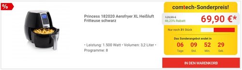 Princess 182020 Aerofryer XL Heißluft Fritteuse - jetzt 16% billiger Princess 182020 Aerofryer XL Heißluft Fritteuse - jetzt 16% billiger