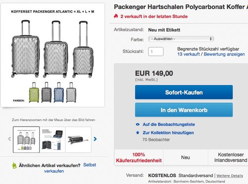 Hartschalen Polycarbonat Koffer "Atlantic" 3er-Set (Größen M, L & XL) - jetzt 40% billiger Hartschalen Polycarbonat Koffer "Atlantic" 3er-Set (Größen M, L & XL) - jetzt 40% billiger