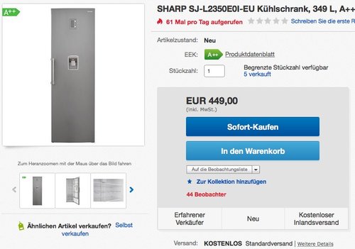 SHARP SJ-L2350E0I-EU Kühlschrank, 349 L, A++ - jetzt 23% billiger