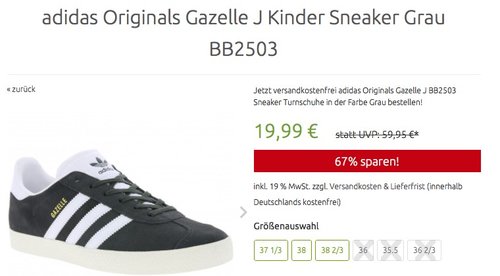 adidas Originals Gazelle J Kinder Sneaker Grau  - jetzt 49% billiger