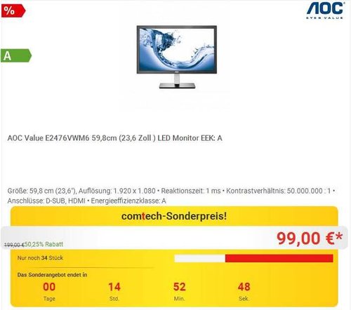 AOC E2476VWM6 59,9 cm (23,6 Zoll) Monitor - jetzt 23% billiger