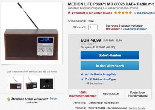 MEDION LIFE MD 80025 Digital Radio mit Bluetooth-Funktion und DAB+  - jetzt 38% billiger