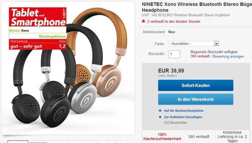 NINETEC Xono Wireless Bluetooth Stereo Bügel-Kopfhörer Headset HIFI Headphone - jetzt 33% billiger