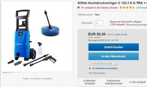 Nilfisk Hochdruckreiniger C 120.7-6 X-TRA + Flächenreiniger Compact Patio ACC - jetzt 24% billiger
