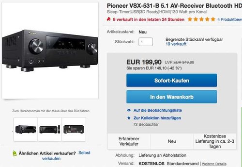 Pioneer VSX-531-B 5.1 Mehrkanal Receiver - jetzt 26% billiger Pioneer VSX-531-B 5.1 Mehrkanal Receiver - jetzt 26% billiger