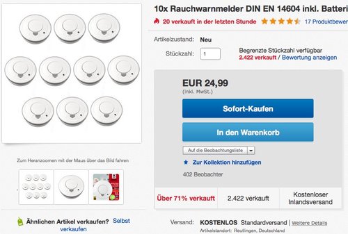 10x Rauchwarnmelder DIN EN 14604 - jetzt 32% billiger