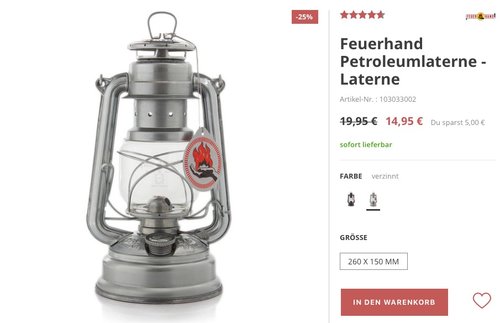 Sturmlaterne Feuerhand Baby Special 276 verzinkt - jetzt 25% billiger