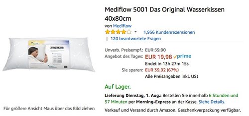 Mediflow 5001 Das Original Wasserkissen 40x80cm - jetzt 43% billiger