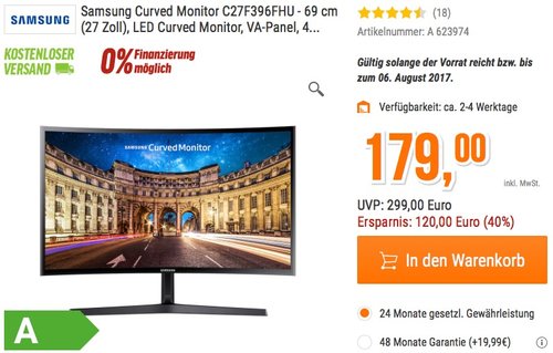 Samsung Curved Monitor C27F396FHU - jetzt 15% billiger Samsung Curved Monitor C27F396FHU - jetzt 15% billiger