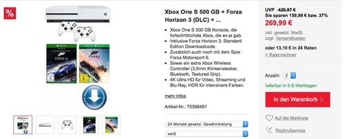 box One S 500 GB + Forza Horizon 3 (DLC) + Forza Motorsport 6 + 2. Controller box One S 500 GB + Forza Horizon 3 (DLC) + Forza Motorsport 6 + 2. Controller