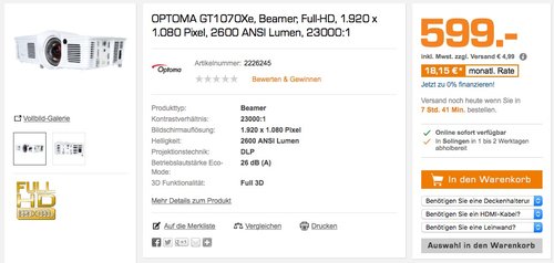 Optoma GT1070Xe Kurzdistanz DLP-Projektor - jetzt 9% billiger