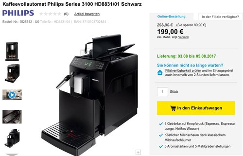 Philips HD8831/01 3100 Serie Kaffeevollautomat - jetzt 33% billiger Philips HD8831/01 3100 Serie Kaffeevollautomat - jetzt 33% billiger