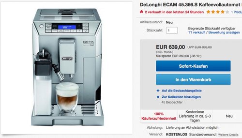 DeLonghi ECAM 45.366.S Kaffeevollautomat  - jetzt 15% billiger