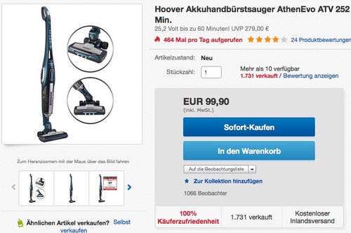 Hoover ATV 252 LT Akku Handstaubsauger - jetzt 32% billiger Hoover ATV 252 LT Akku Handstaubsauger - jetzt 32% billiger