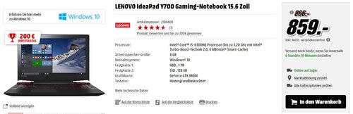 LENOVO IdeaPad Y700 Gaming-Notebook 15.6 Zoll - jetzt 23% billiger LENOVO IdeaPad Y700 Gaming-Notebook 15.6 Zoll - jetzt 23% billiger