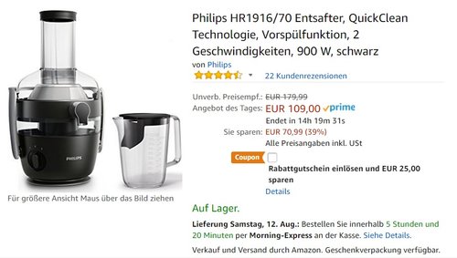 Philips HR1916/70 Entsafter - jetzt 19% billiger