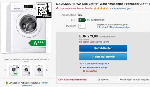 Bauknecht WA Eco Star 61 Waschmaschine - jetzt 20% billiger Bauknecht WA Eco Star 61 Waschmaschine - jetzt 20% billiger