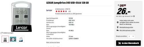 LEXAR JumpDrive S45 USB-Stick 128 GB - jetzt 36% billiger