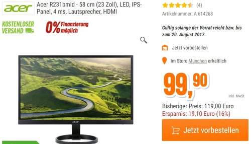 Acer R231bmid 58 cm (23 Zoll) Monitor - jetzt 17% billiger