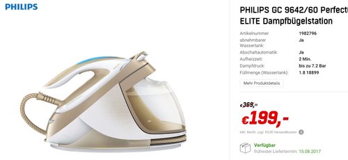Philips GC9642/60 PerfectCare Elite Silence Dampfbügelstation - jetzt 36% billiger