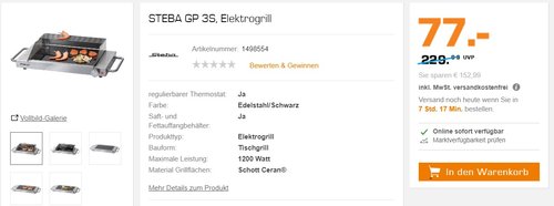 STEBA GP 3S, Elektrogrill - jetzt 18% billiger STEBA GP 3S, Elektrogrill - jetzt 18% billiger
