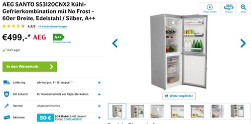 AEG SANTO S53120CNX2 Kühl-Gefrier-Kombination / A++ / 174,5 cm Höhe - jetzt 10% billiger