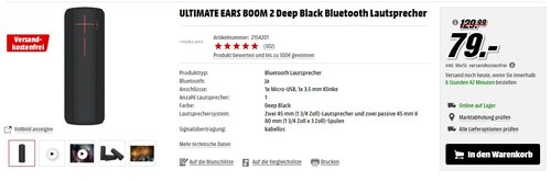 Ultimate Ears BOOM 2 Kabelloser und Bluetooth Lautsprecher (Wasserfest und Stoßfest) schwarz, grau - jetzt 12% billiger