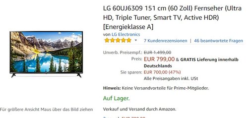LG 60UJ6309 151 cm (60 Zoll) Fernseher - jetzt 20% billiger