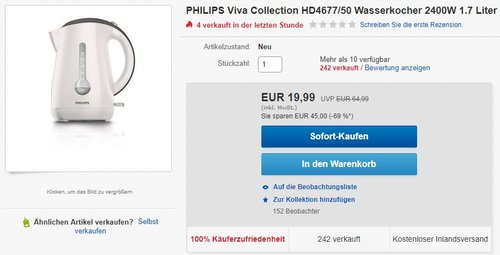 Philips HD4677/50 Wasserkocher  - jetzt 59% billiger