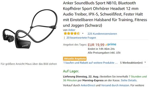 Anker SoundBuds Sport NB10 Bluetooth Kopfhörer - jetzt 18% billiger Anker SoundBuds Sport NB10 Bluetooth Kopfhörer - jetzt 18% billiger