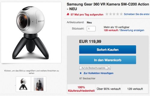 Samsung Gear 360 Kamera für Smartphone - jetzt 19% billiger Samsung Gear 360 Kamera für Smartphone - jetzt 19% billiger