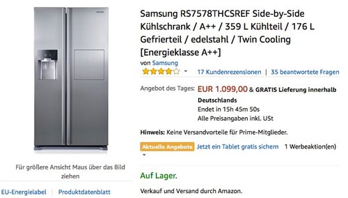 Samsung RS7578THCSREF Side-by-Side Kühlschrank - jetzt 4% billiger