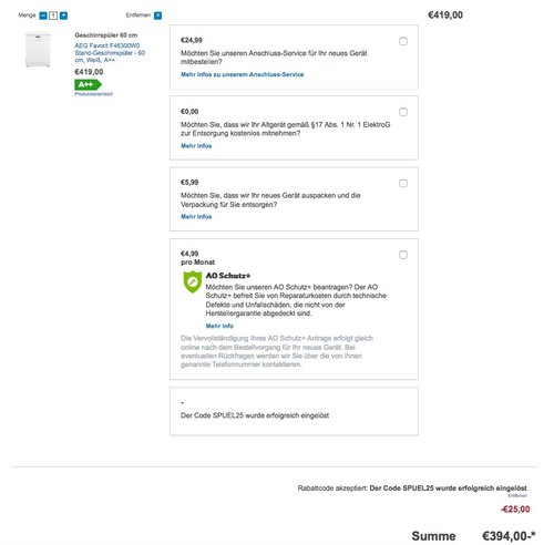 AEG Favorit F46300W0 Stand-Geschirrspüler - jetzt 6% billiger