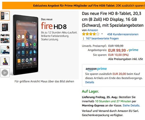 Das neue Fire HD 8-Tablet, 20,3 cm (8 Zoll) HD Display, 16 GB (Schwarz) - jetzt 20% billiger